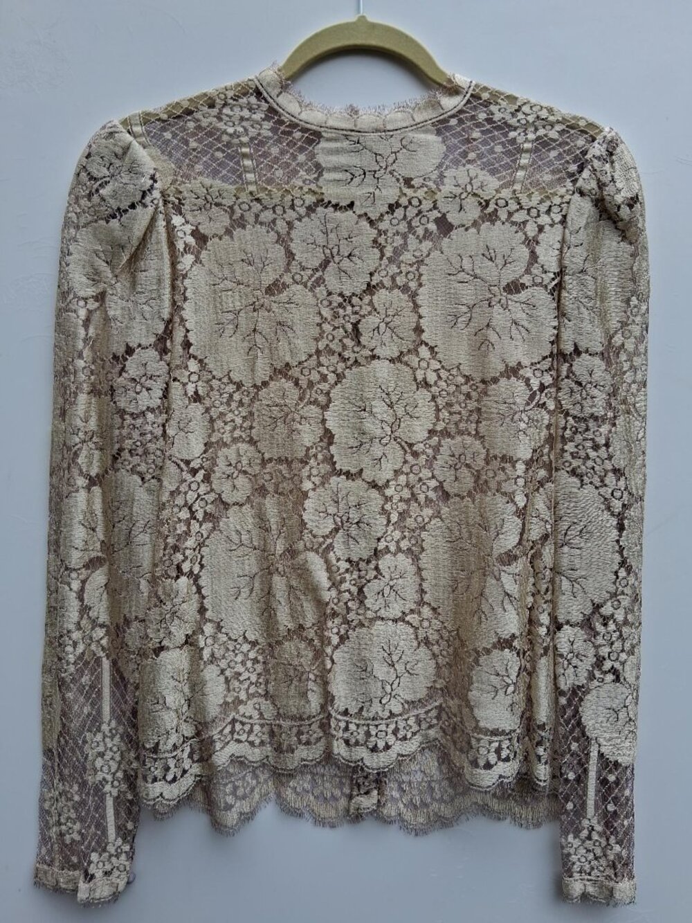 Vintage women's lace button-down long-sleeve blouse, cream (size M)